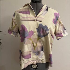 Saturdays New York City Cream and Purple Floral Button Down Shirt
